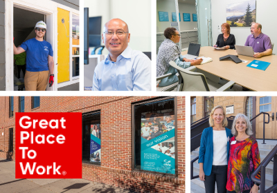 a collage of CHFA staff photos with the Great Place to Work logo