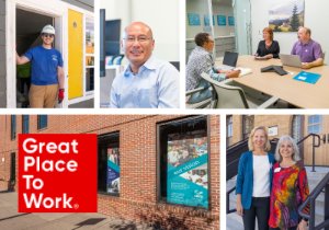 A collage of CHFA staff photos with the Great Place to Work logo