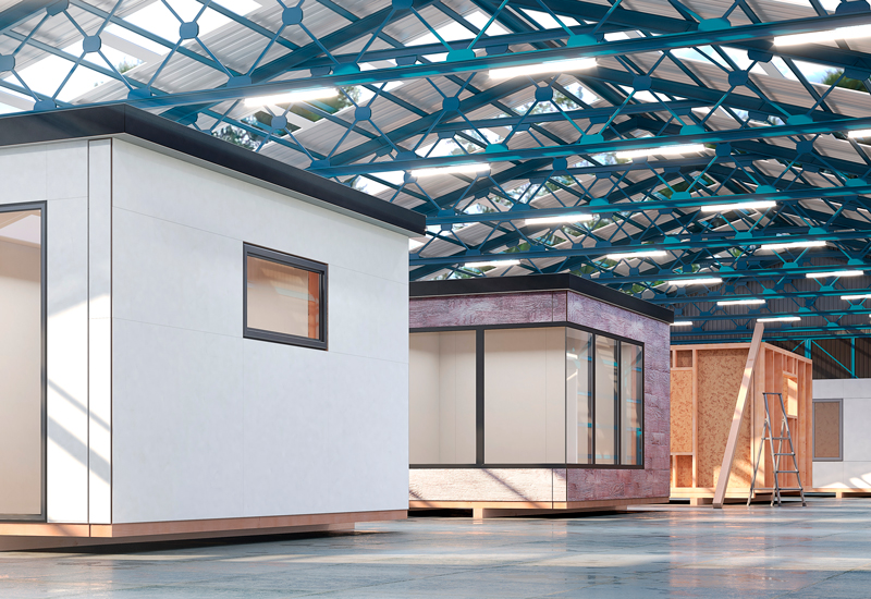 Housing being built in a factory