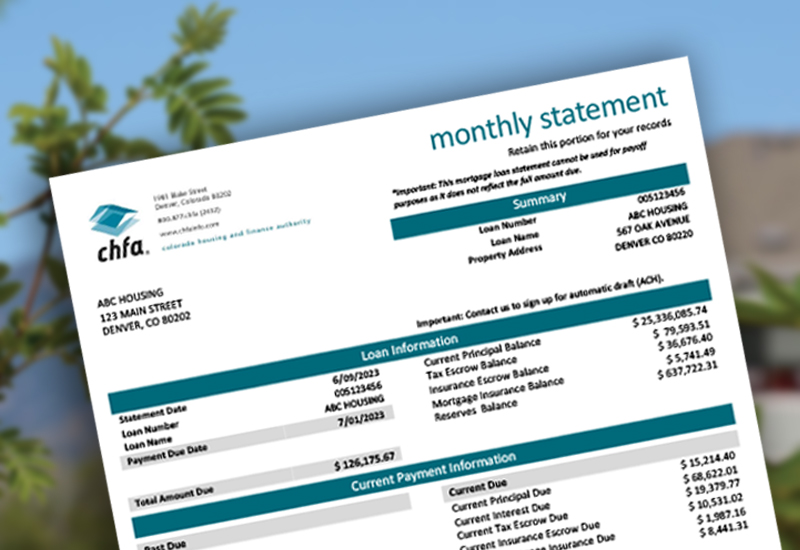 Image of a sample CHFA Asset Management statement