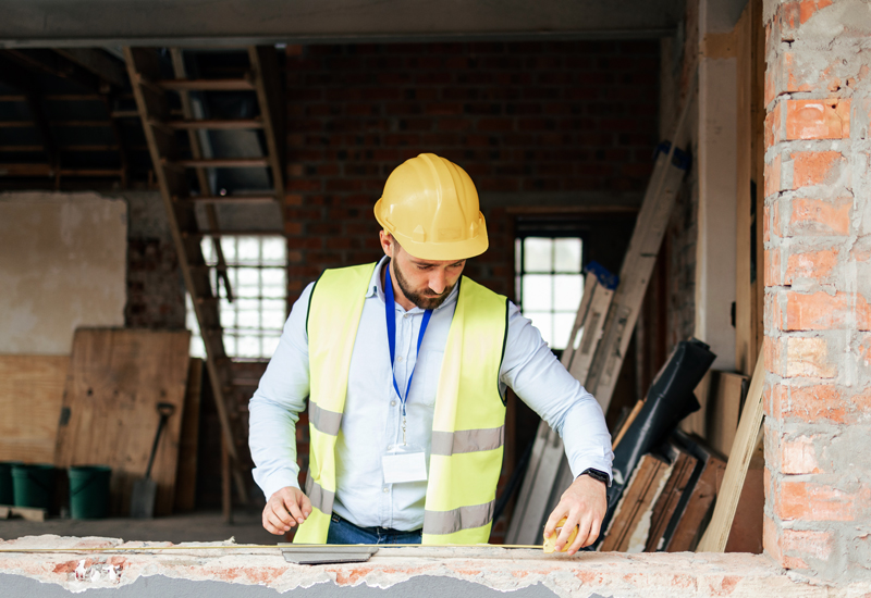 Man working with drywall