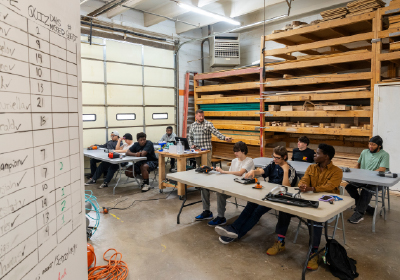 a classroom of students and teacher demonstrating tools