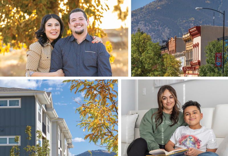 a group of four photos featuring CHFA customers and Colorado landscapes