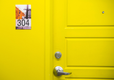 A bright yellow door