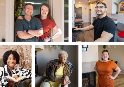 a group of five photos of different household types