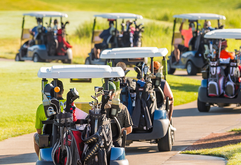 Golf carts on a golf course