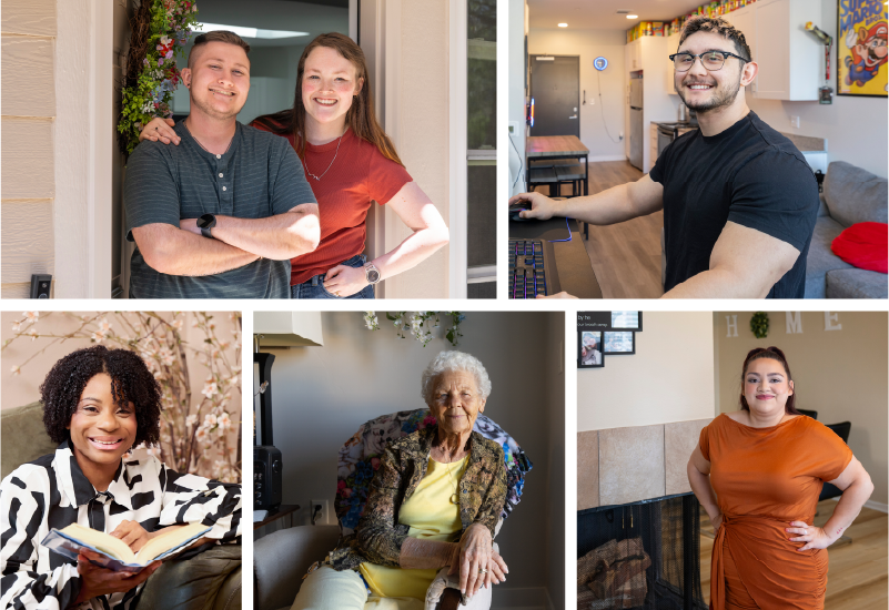 five photos of various people