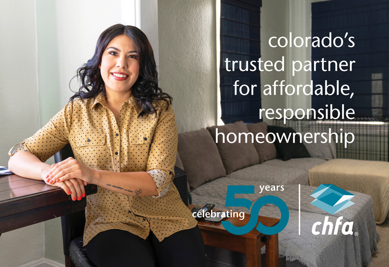A person sitting in a chair with text that reads "colorado's trusted partner for responsible homeownership"
