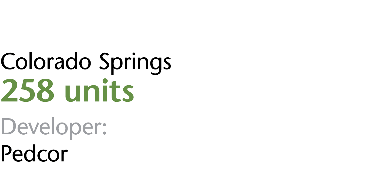 The Creek at Cottonwood Colorado Springs 258 units Developer: Pedcor