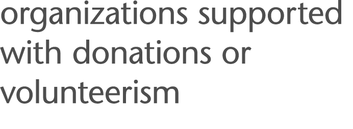 organizations supported with donations or volunteerism