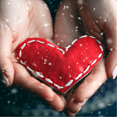 Female hands giving red heart